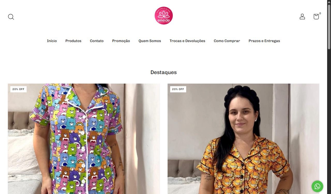 Prévia do site Ecommerce Emedê Lingerie